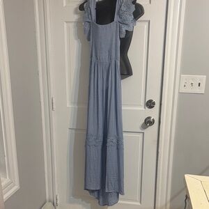 Blue Maxi Dress with Lace Details